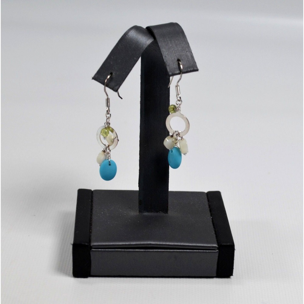 Silver Tone 925‎ Hook Dangle Pierced Earrings  1.78"